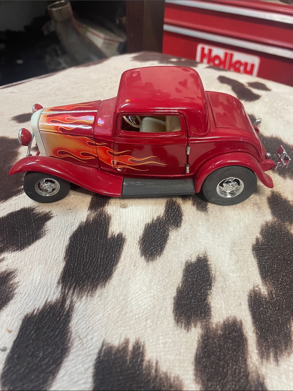Franklin Mint Red Hot Rod Coupe with Orange and Yellow Flame Decals